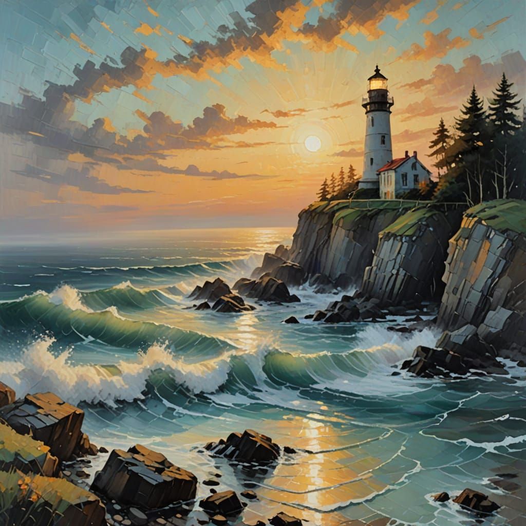 Impressionist Lighthouse at Dawn