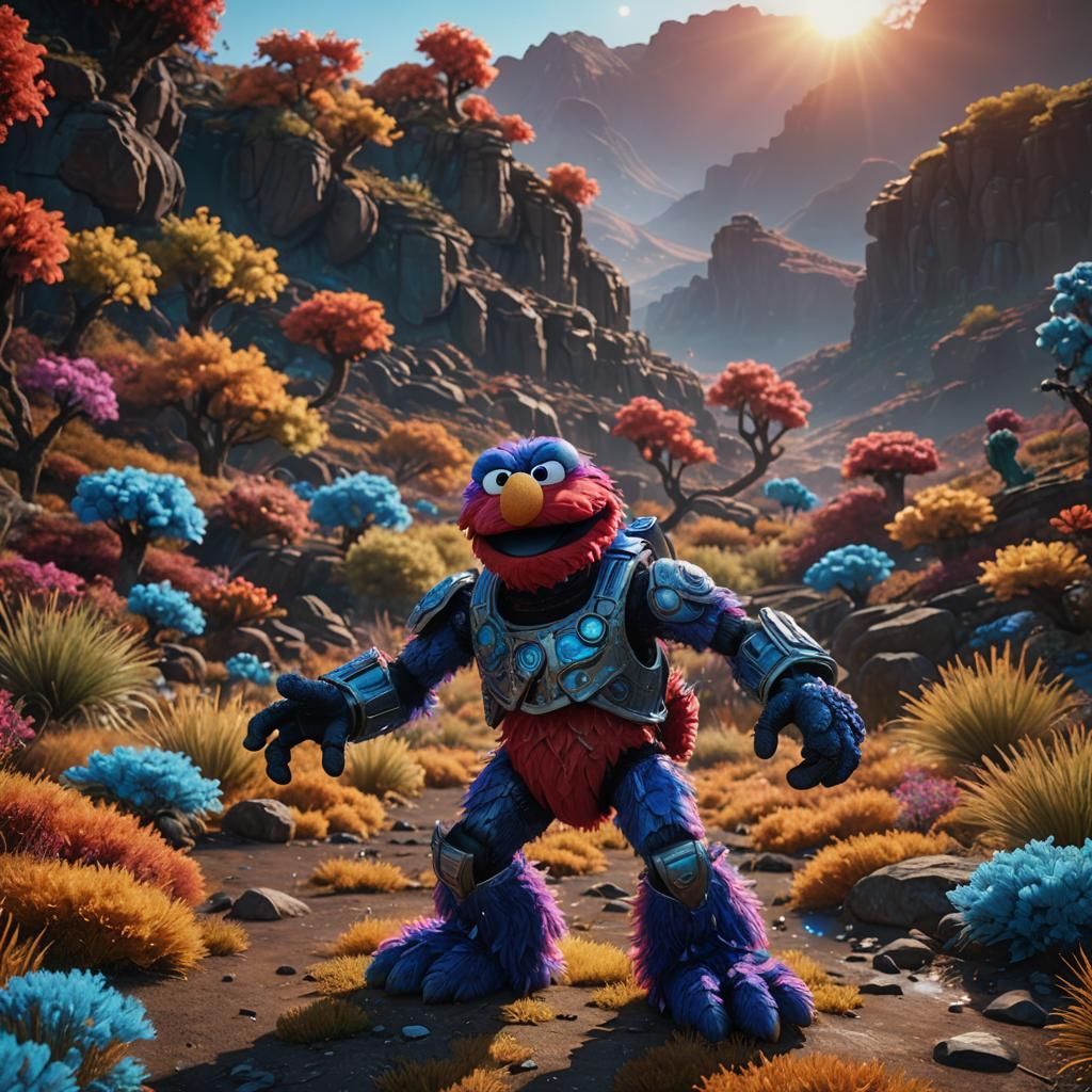 Heroic Elmo in Fantastical Landscape: 3D Art