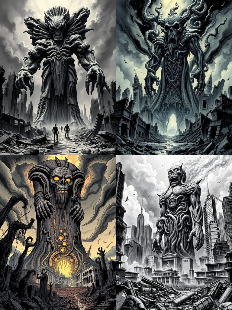 Gritty Idol in a Decaying Metropolis, Ink-Drawn Art