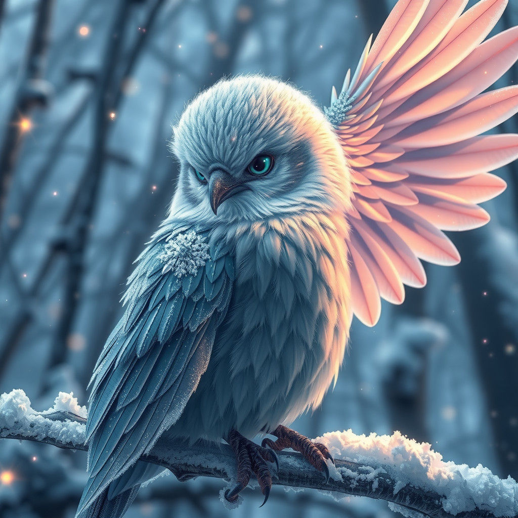 Epic Crystal Snow Bird in a Snowy Forest