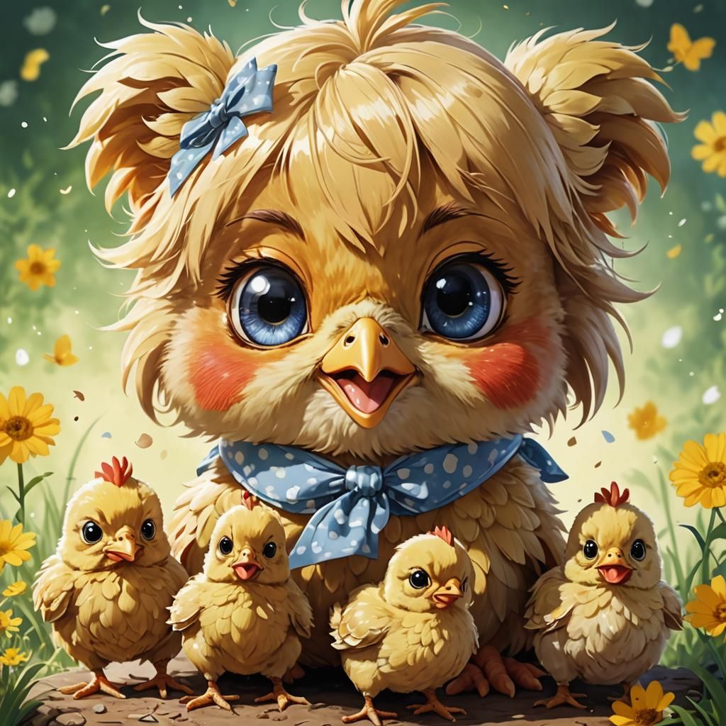 Anime Mom Chicken in Japanese Manga Style