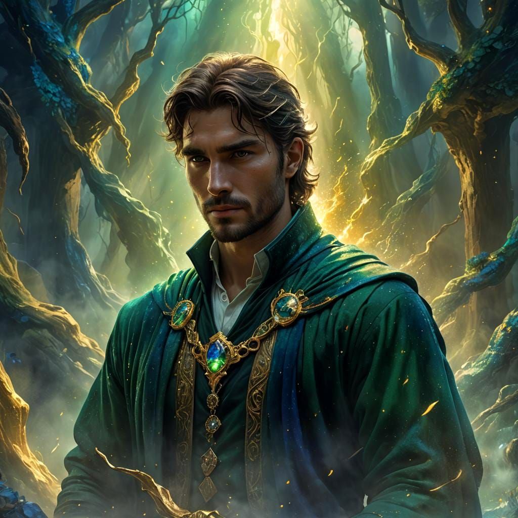 Ethereal Man in Mystical Realm: Fantasy Art