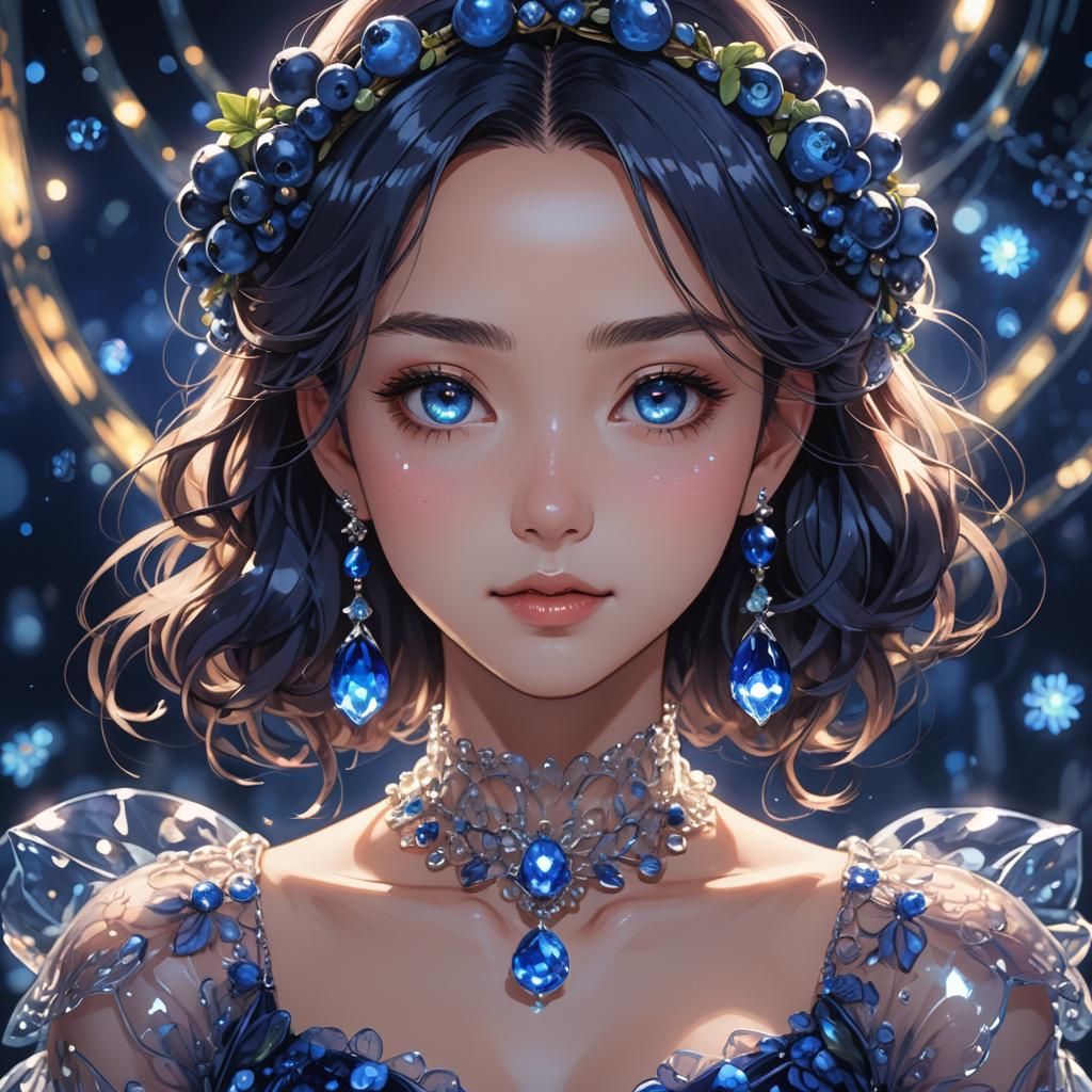 Blueberry Woman Portrait in Anime Style