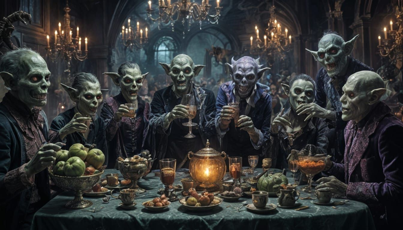 Ghoulish Gathering: Goblins Enjoying a Monster Bash