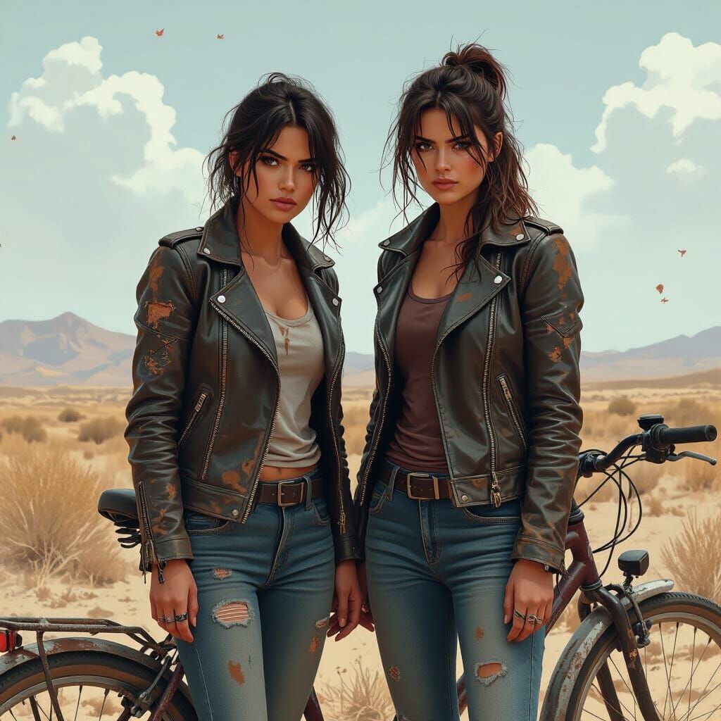 Dusty Woman Scowls at Broken Bicycle, Digital Art