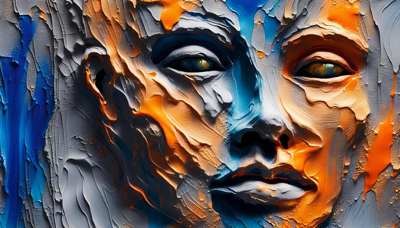 Abstract Encaustic Wax Painting of a Woman's Face