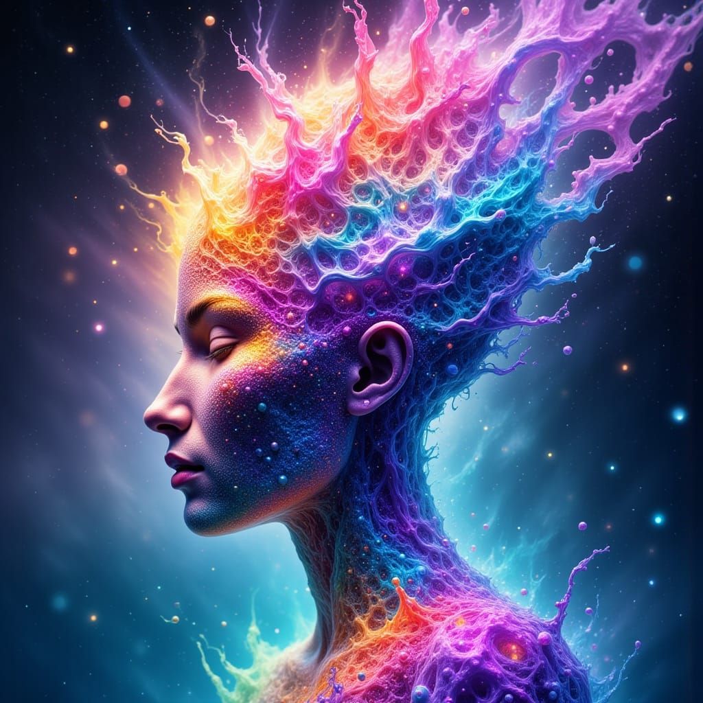 Vibrant Paint Splash in Neon Rainbow Sky