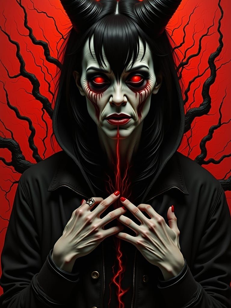 Dark and Sinister Figure in a Hellish Scene