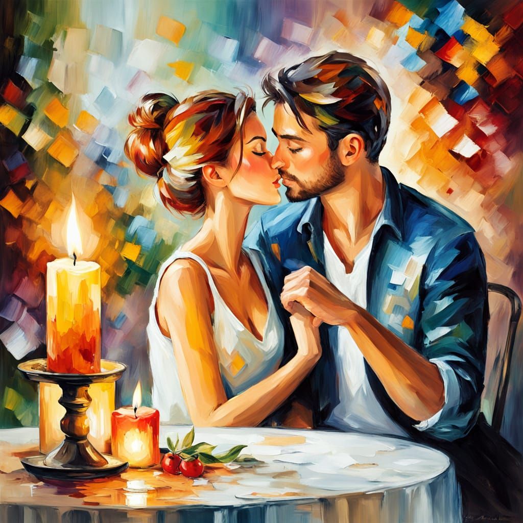 Romantic Impressionist Masterpiece: Candlelit Dinner for Two