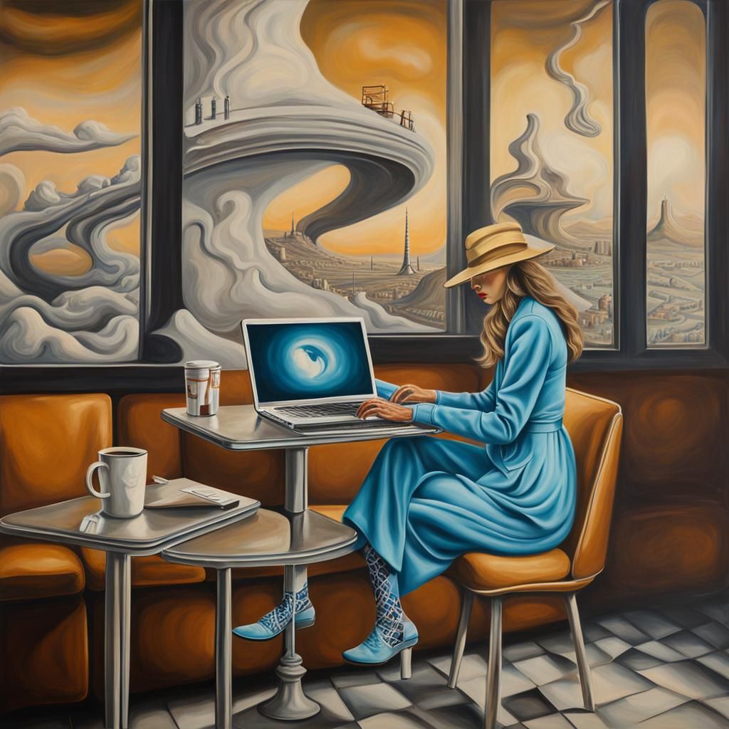 Surreal Fashionista in Coffee Shop, Dali Style