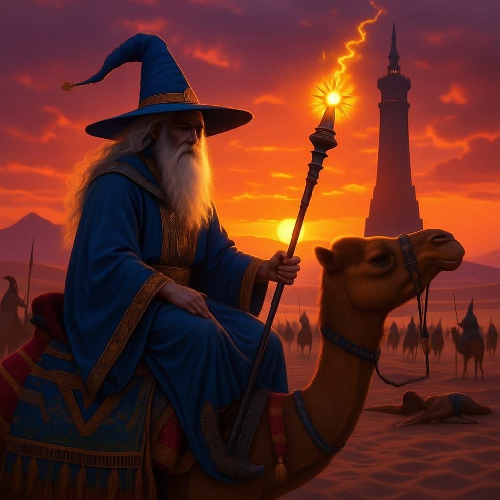 Istari Warrior on Camel in African Savanna