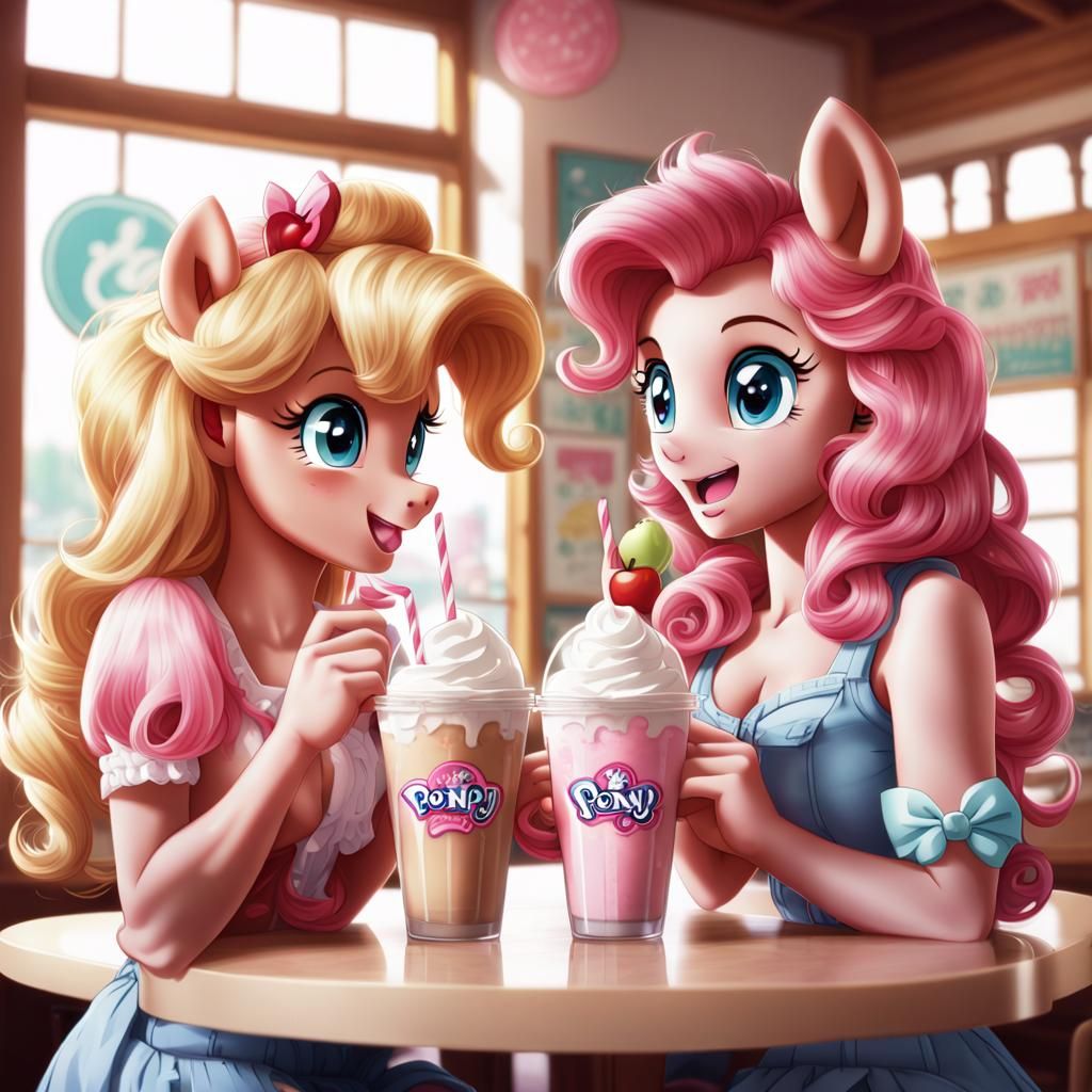 Pinkie Pie and Applejack: Anime Style Milkshake Break