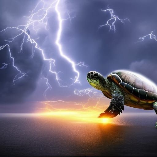 Turtle Unleashes Lightning Storm in Digital Painting