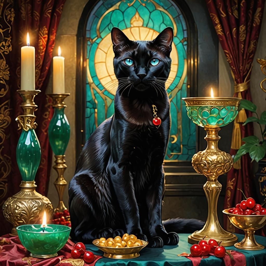 Elegant Siamese Cat Statue in Art Nouveau Still Life