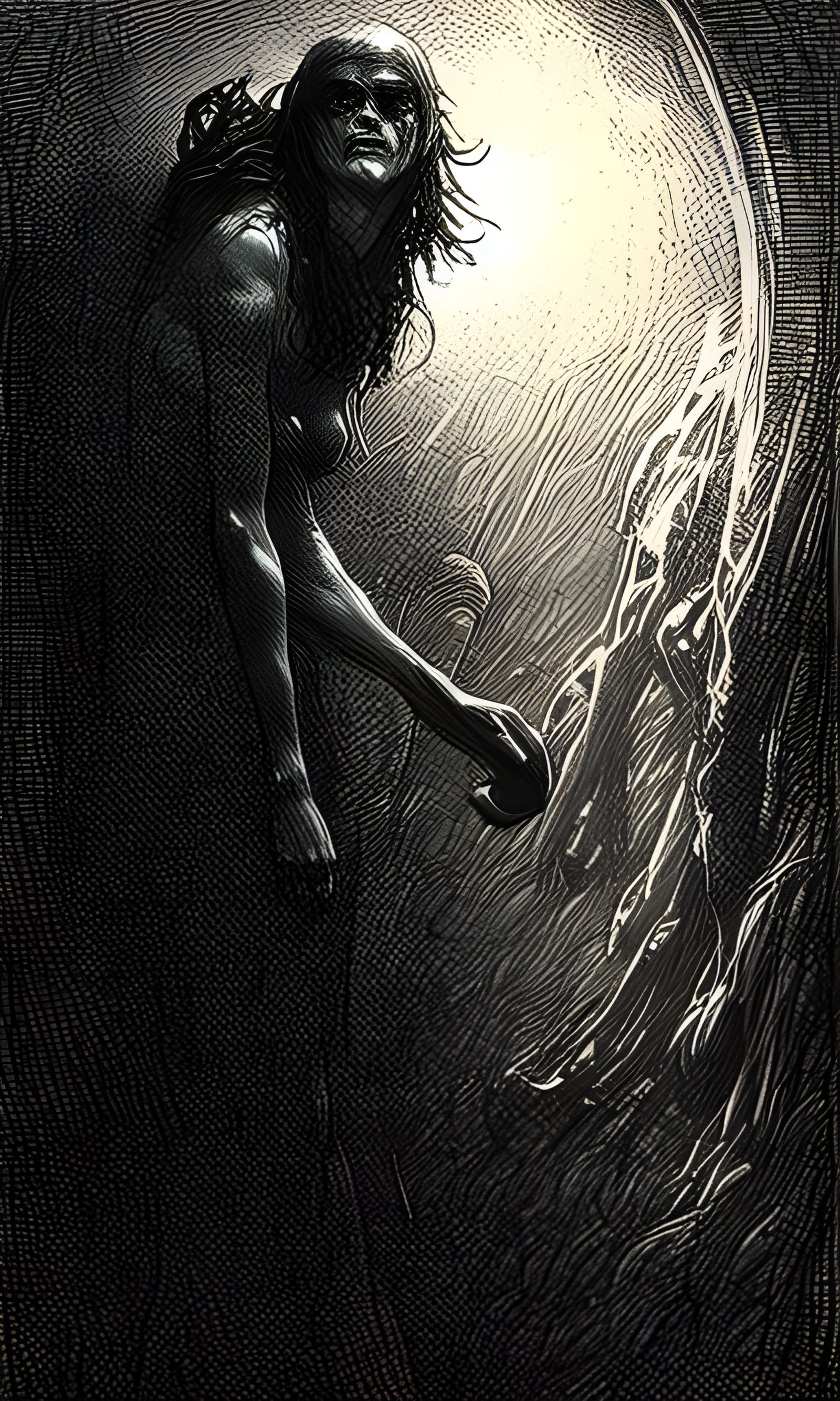 Ink Horror Landscape in Gustave Doré Style