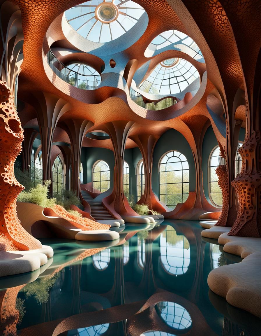 Magical Indoor Lake Park with Gaudi Architecture