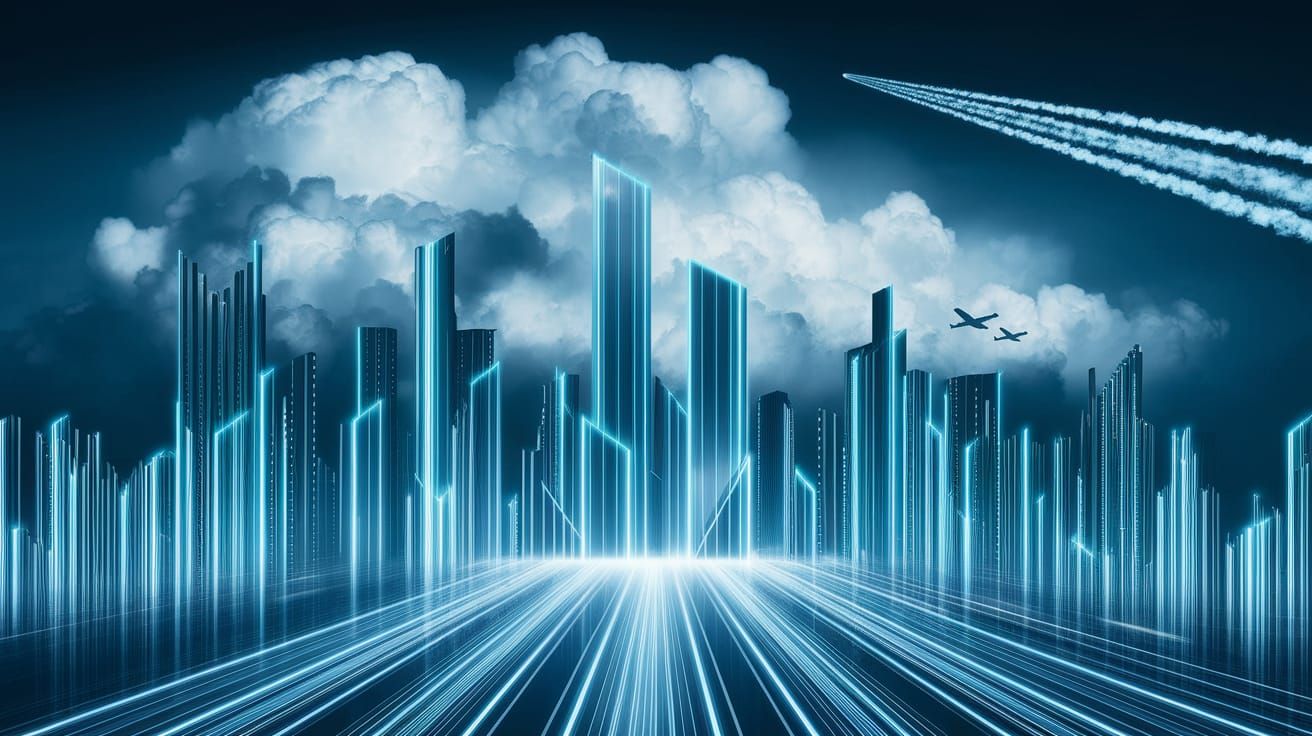 Futuristic Cityscape in Neon Stripes, Tron Legacy Inspired