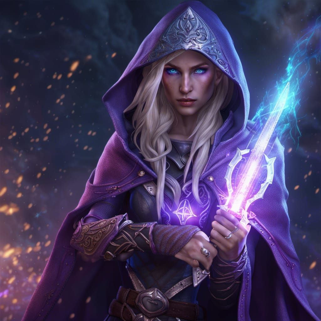 Hooded Elf Rogue with Magic Blades