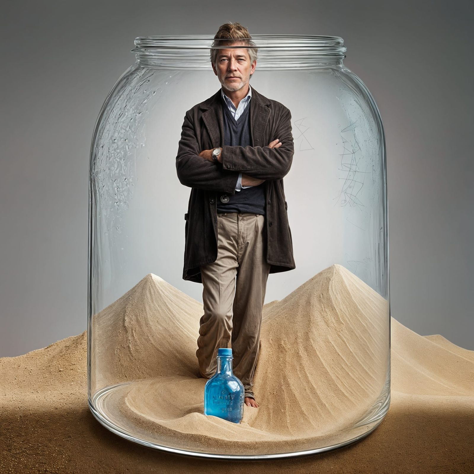Sand Art Guitarist in Jar, Professional Portrait