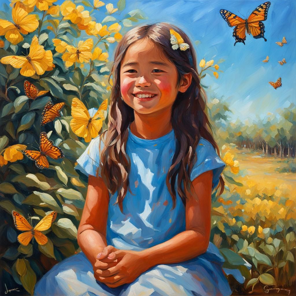 Girl in Tanners Cassia Flower Garden, Oil Painting