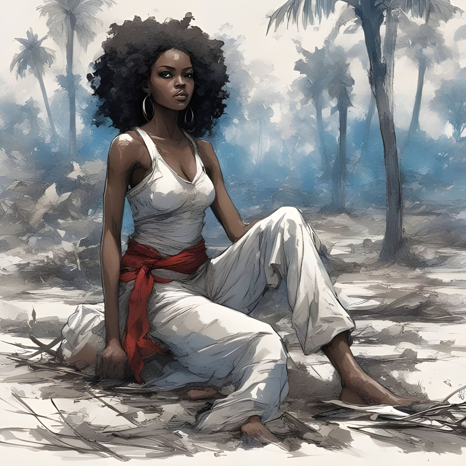 Detailed Portrait of a Sad Afro-American Girl