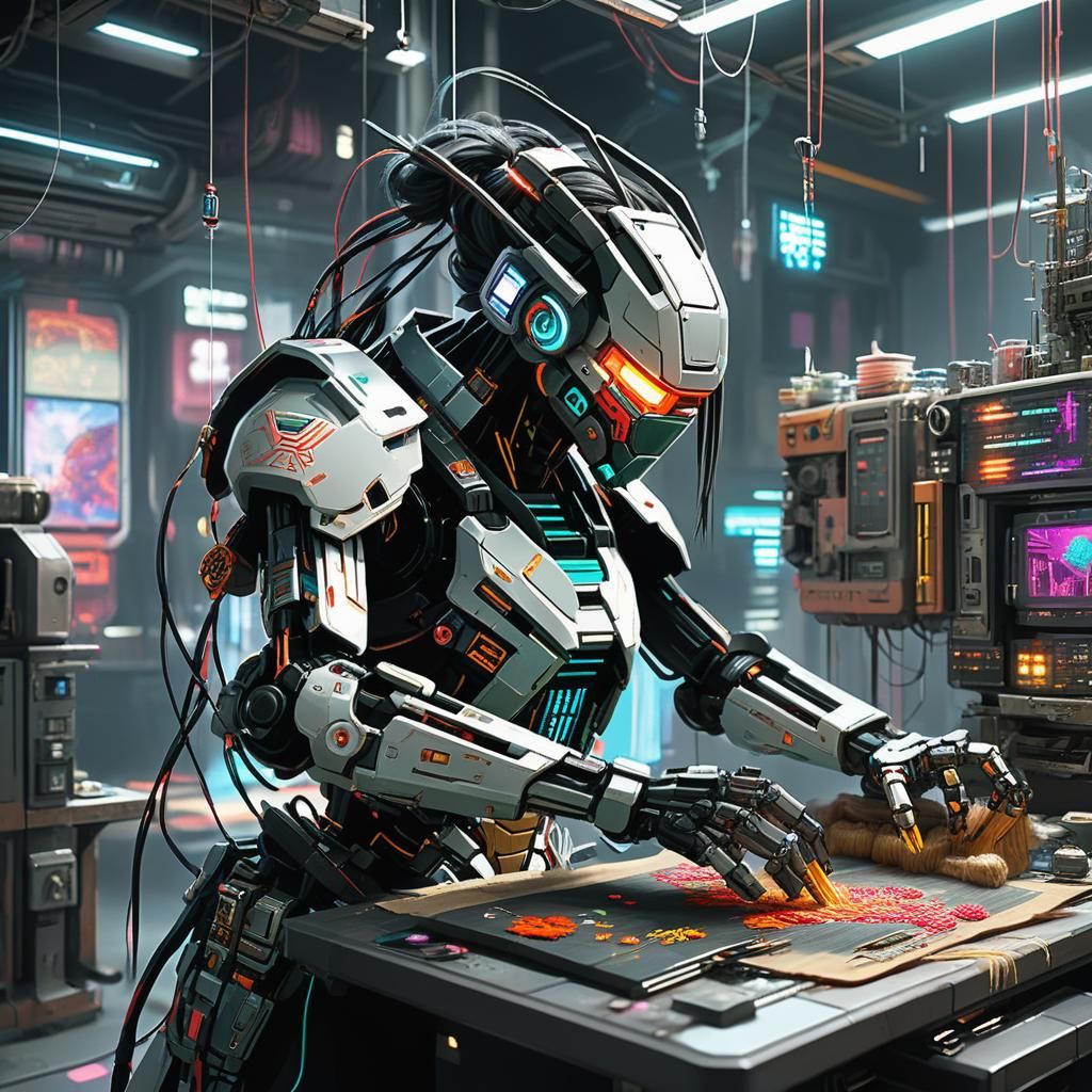 Cyberpunk Mecha Weaver Creates Embroidery