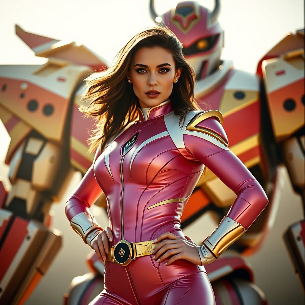 Epic Pink Ranger in High-Tech Power Suit, Standing Heroicall...