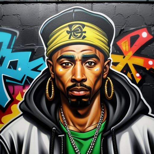 2Pac Graffiti Art Portrait in Urban Style