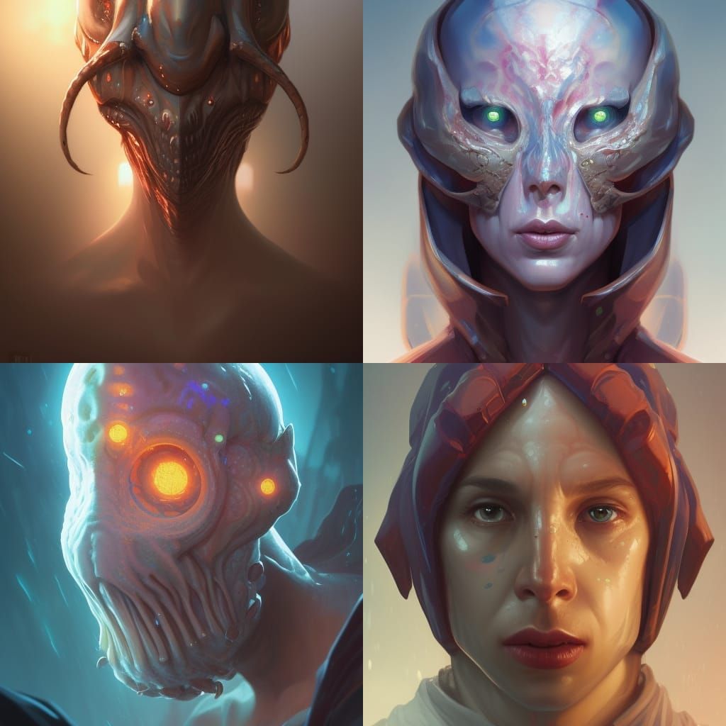 Detailed Mindflayer Portrait in Art Nouveau Style