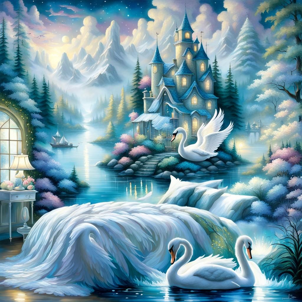 Ethereal Swan Theme Bedroom in Fantasy Style