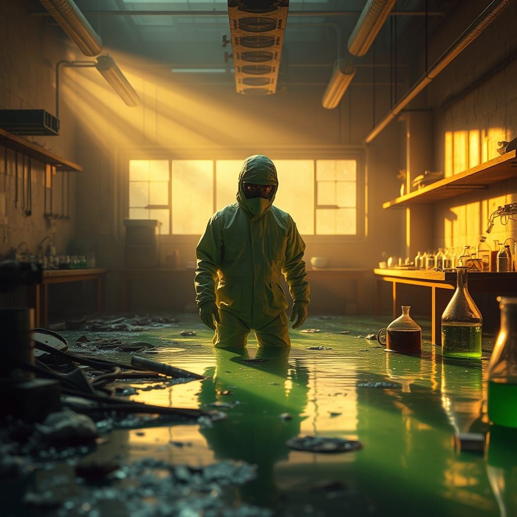 Hazmat Technician Submerged in Toxic Green Liquid