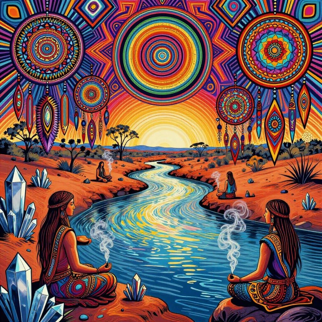 Psychedelic Outback Scene in Op Art Style