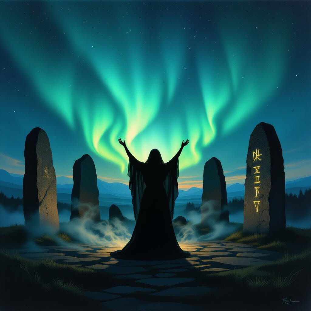 Oracle Silhouette Under Aurora Borealis