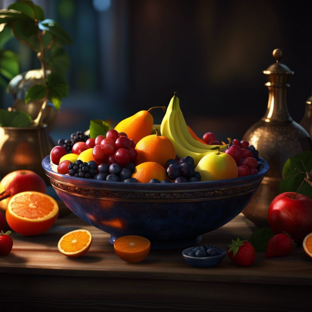 Fruit Still Life in Detailed Matte Painting Style