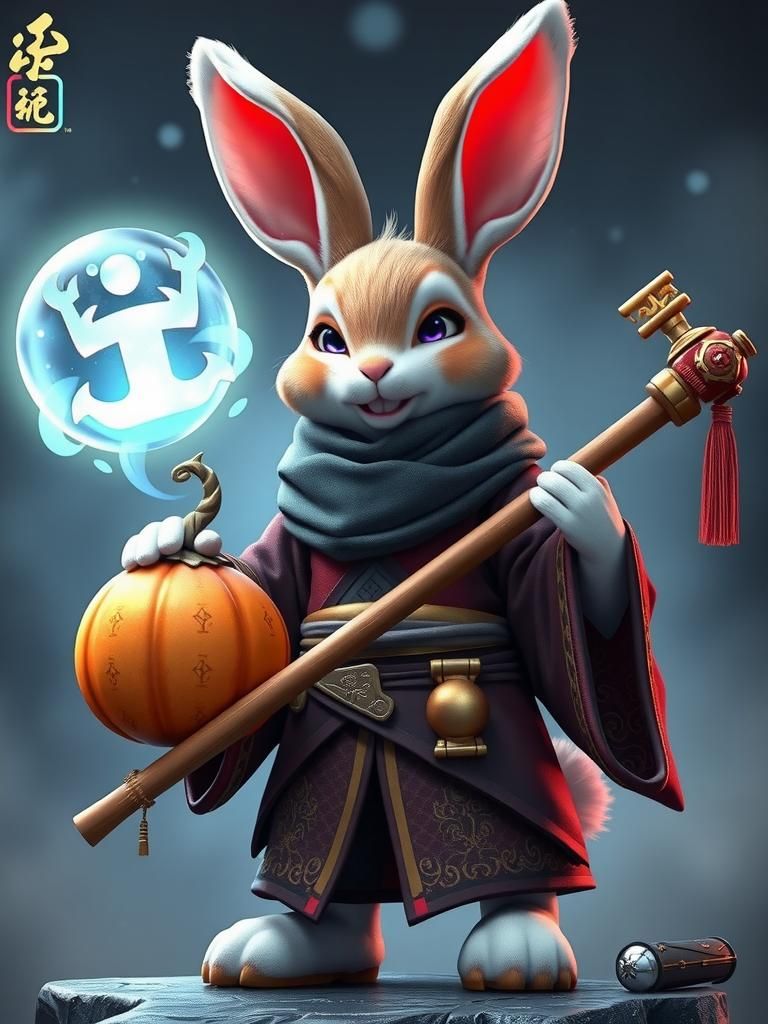 Rabbit as Sun Wukong in Anime Style