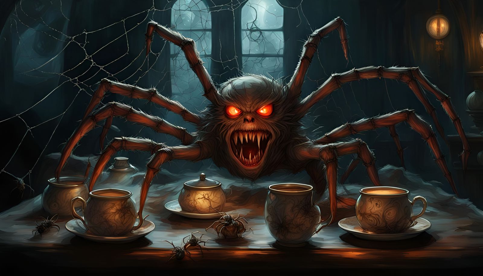 Glowing Demon Teapot with Spiders, Fantasycore Art