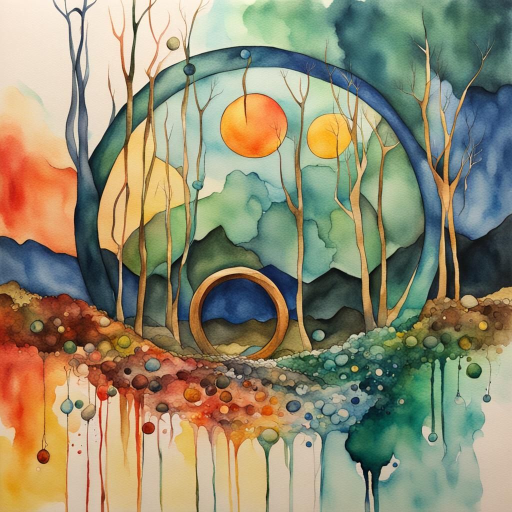 Abstract Watercolor Fellowship of the Rings Art