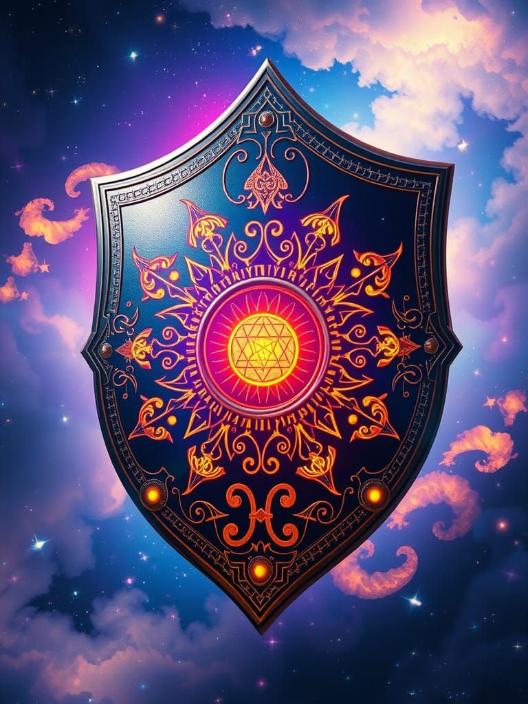 Mystical Fantasy Shield Radiates Magical Energy in Dreamlike...