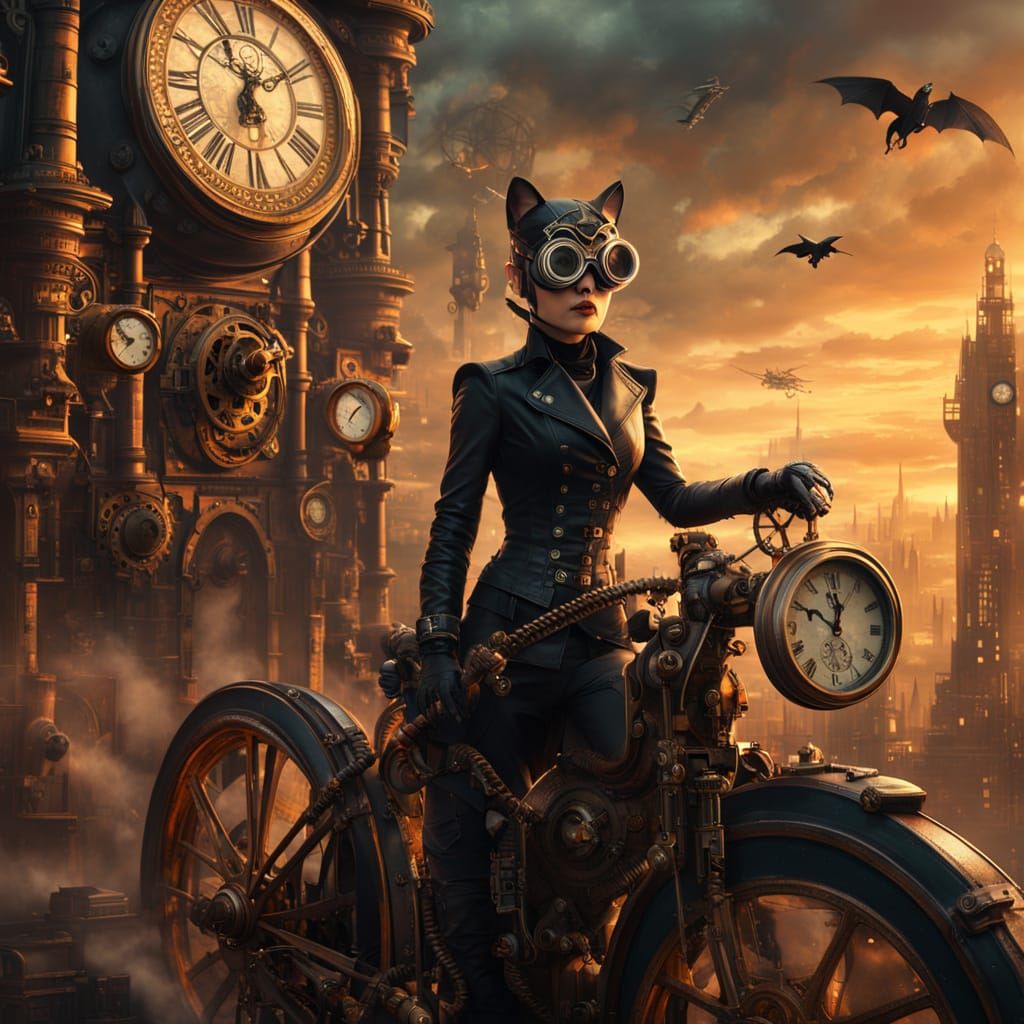 Steampunk Catwoman Steals Giant Clock in Victorian Gotham