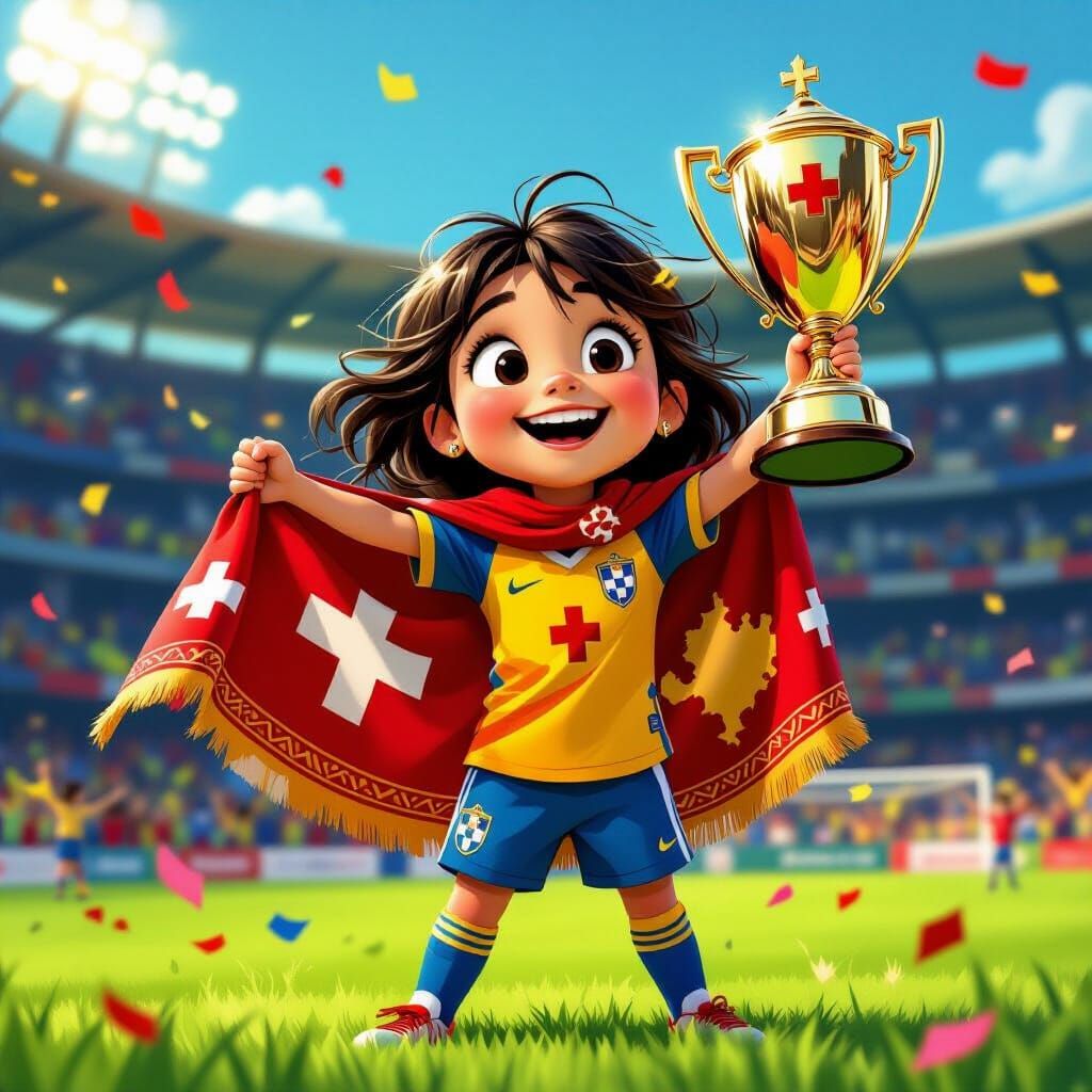 Victorious Girl Soccer Player in Pixar Style