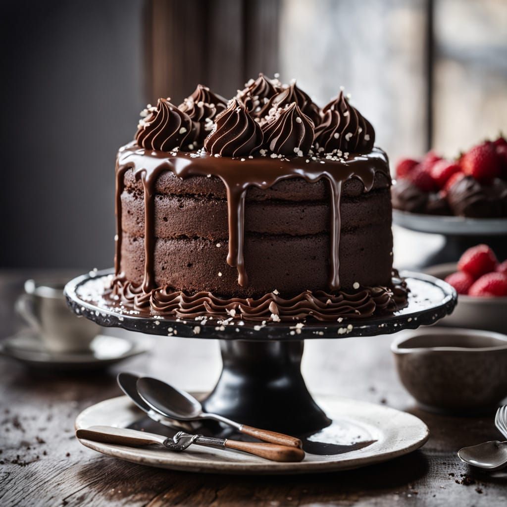 Decadent Chocolate Cake With Velvety Frosting And Delicate G...