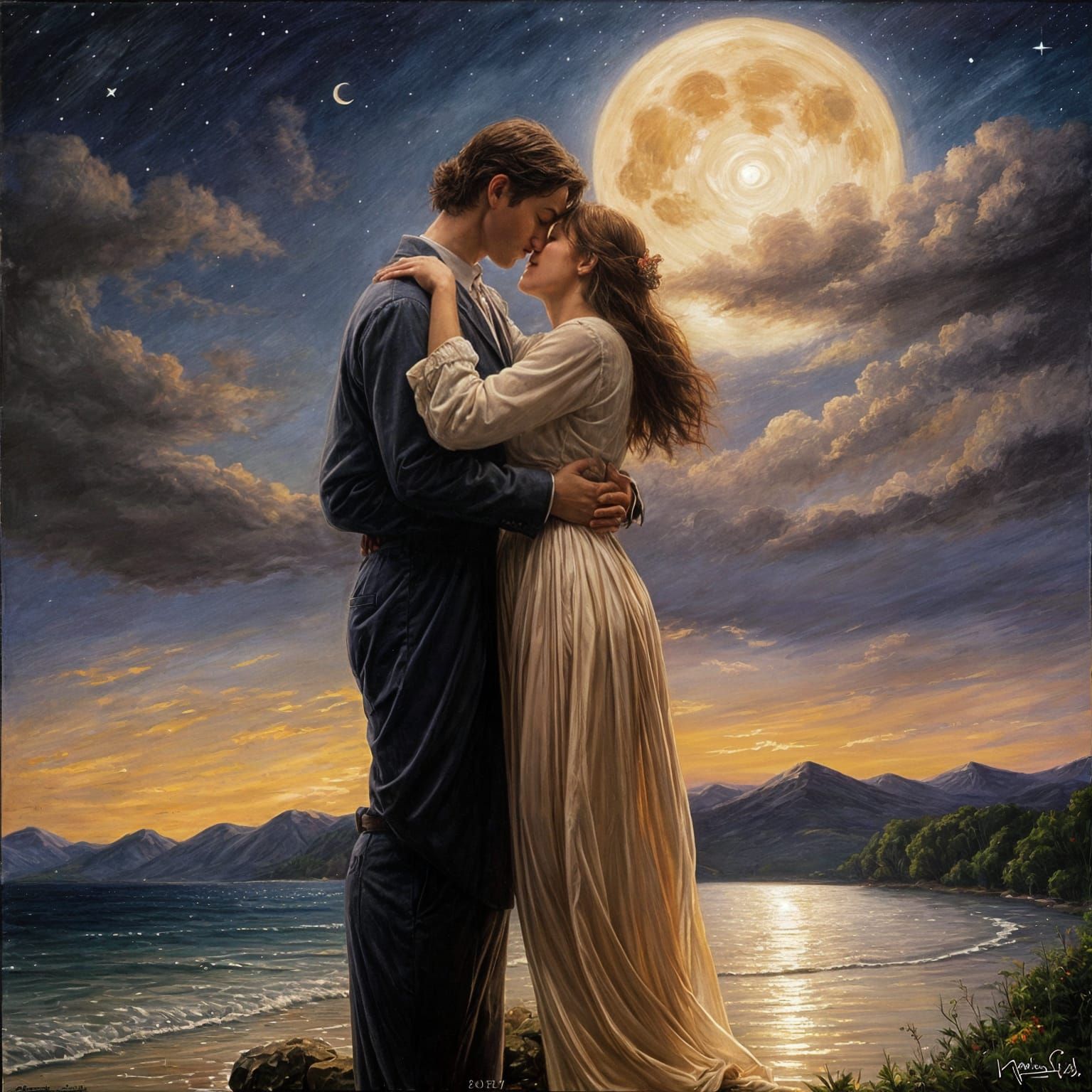Romantic Evening in Oil on Canvas