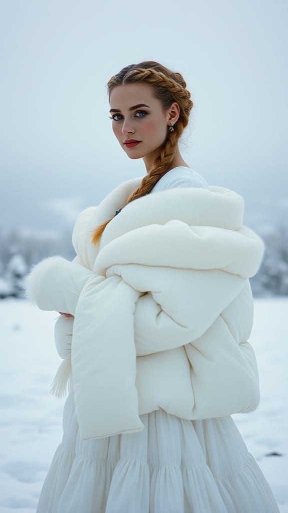 Regal Siberian Beauty in Haute Couture, Snowy Winter Wonderl...