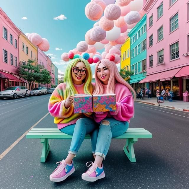 Chibi Anime Girl in Colorful Cityscape