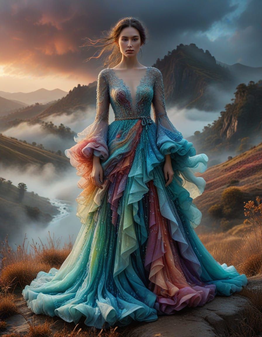 Goddess of Rain in Flowing Silk and Velvet