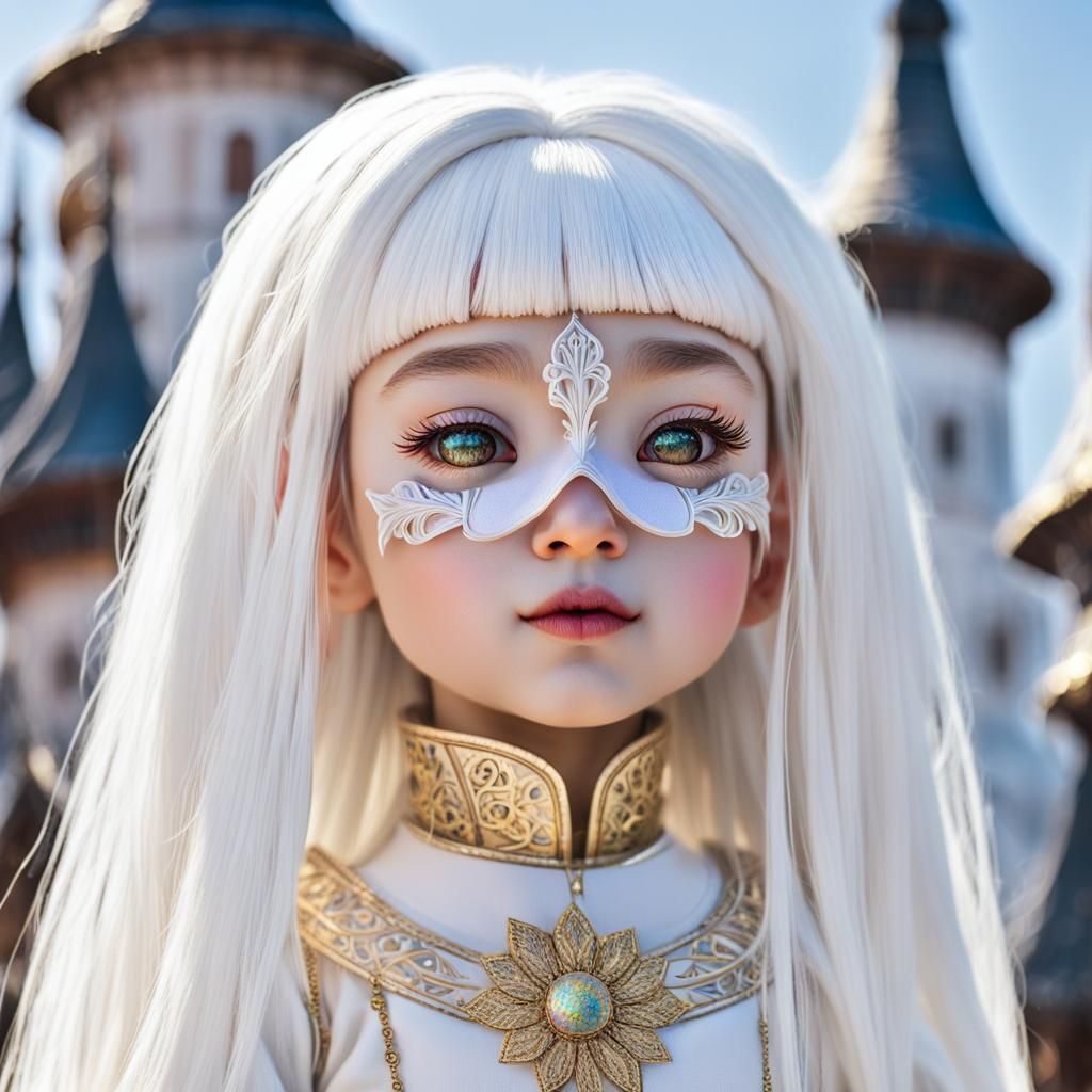 Ethereal Elf Girl with Towering Hair in Iridescent City