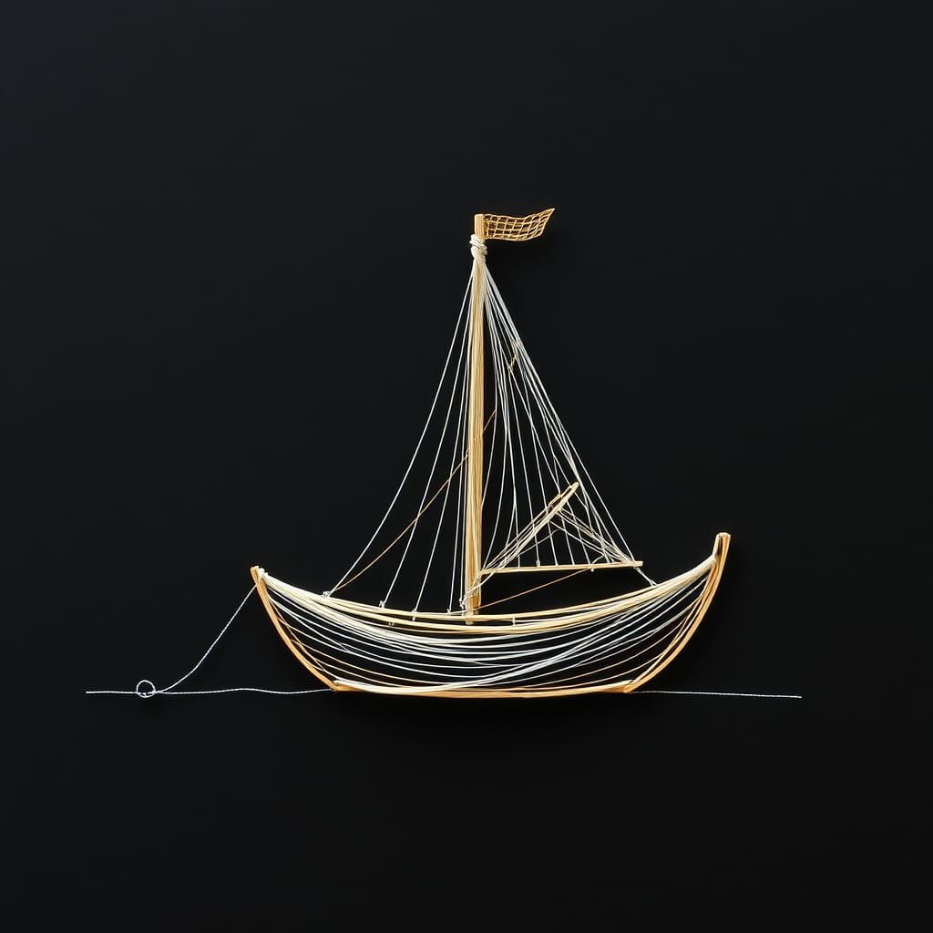 Boat in String Art Against Black Background