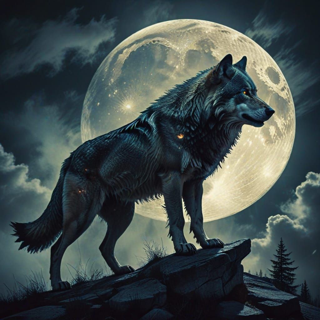 Moonlit Wolf Transformation in a Dreamscape