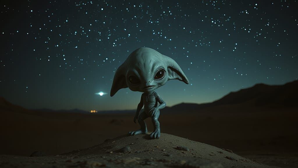 Photorealistic Gnomopo Alien in Desert Night