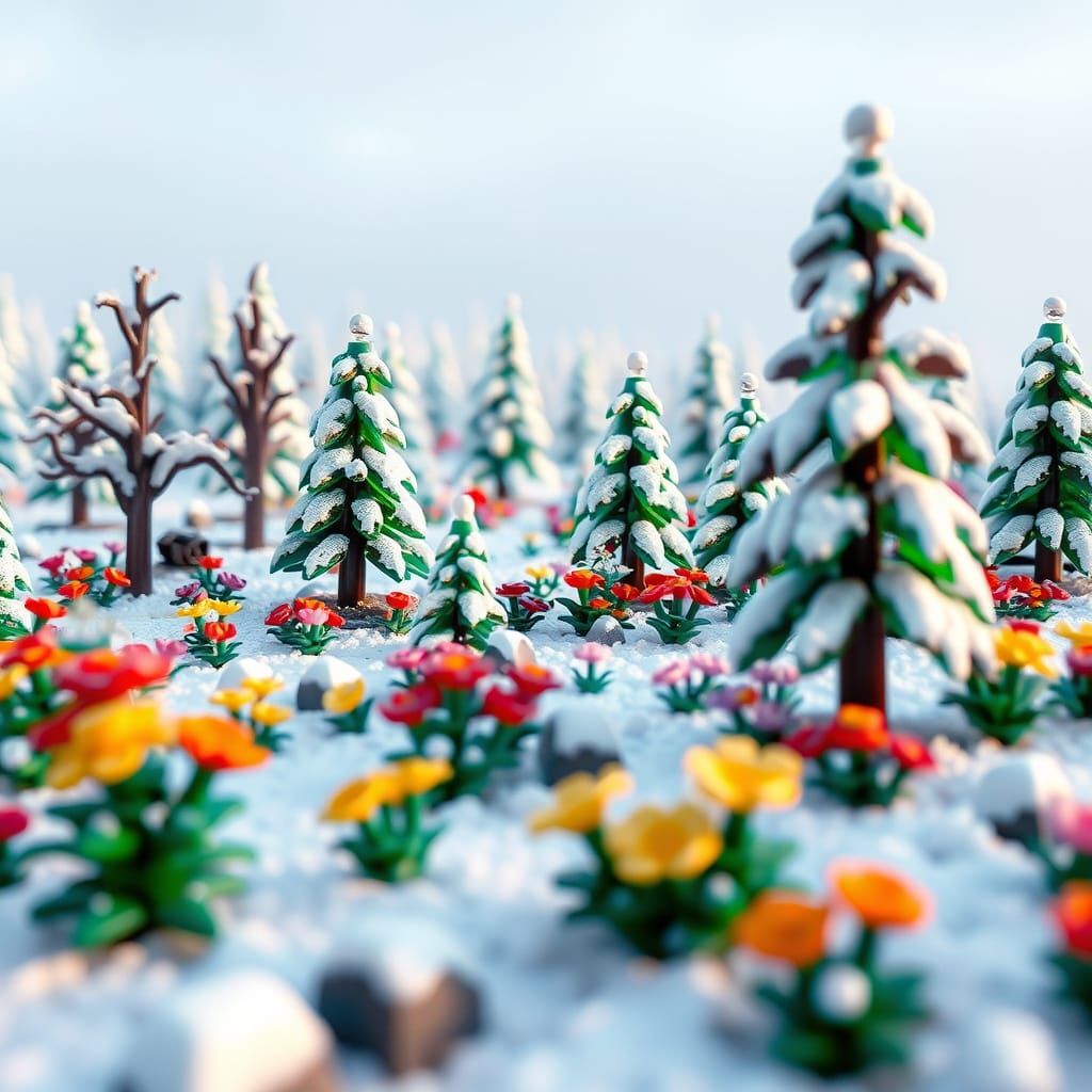 Lego Snowy Landscape in Stylized Exposure Style
